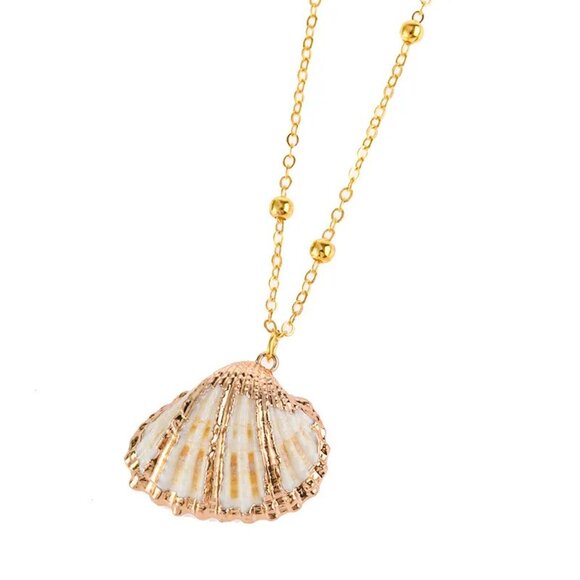 Scallop Shell Pendant Necklace Gold Sea Nautical Mermaid Beach Boho Jewelry - Picture 5 of 8